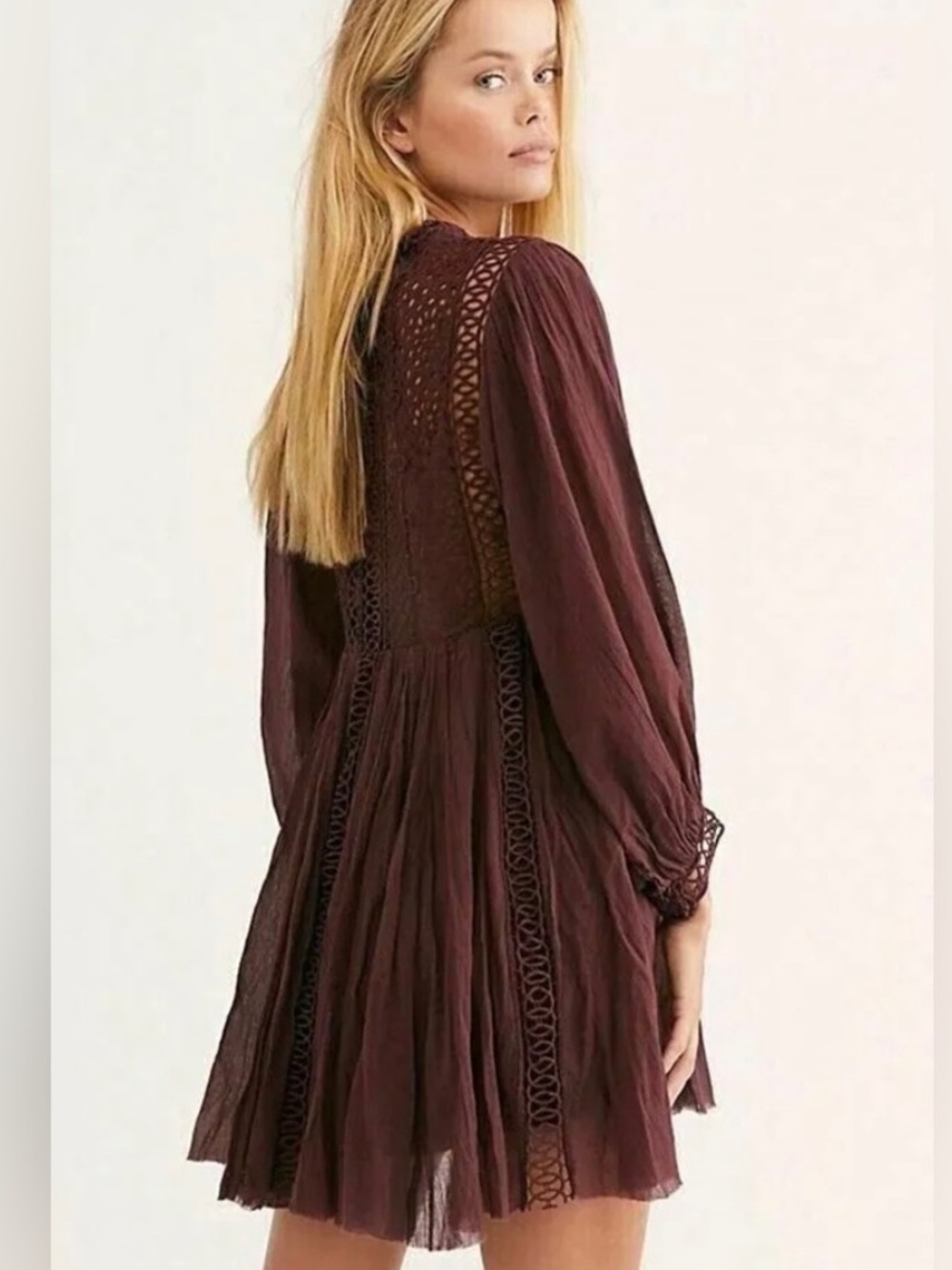 Free People One Karma Eyelet Mini Dress In Burgundy W2413 Sz S - Picture 2 of 10